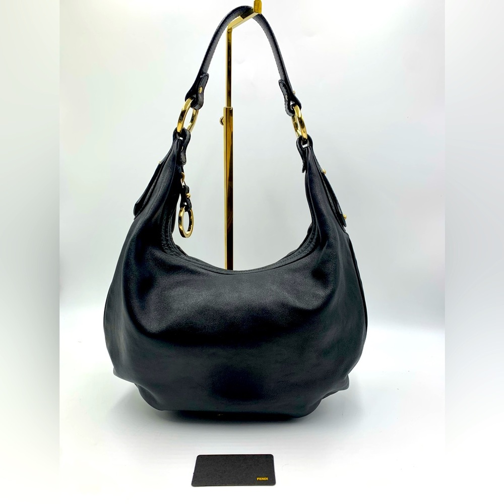Auth Fendi Borsa Nero Calfskin Leather Bag Preloved Very Good Purse Satchel - Picture 13 of 16